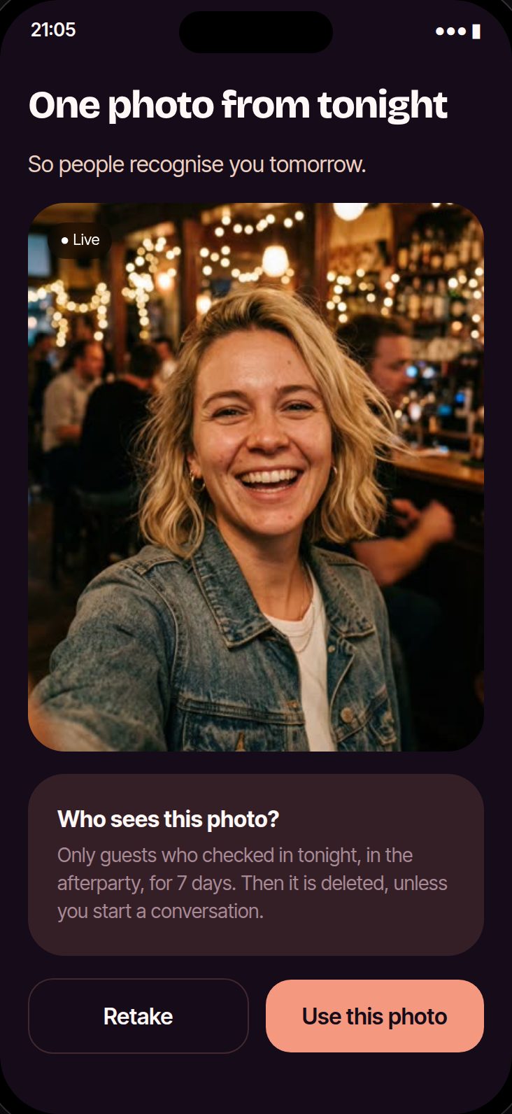 Das Live-Selfie an der Tür in der App